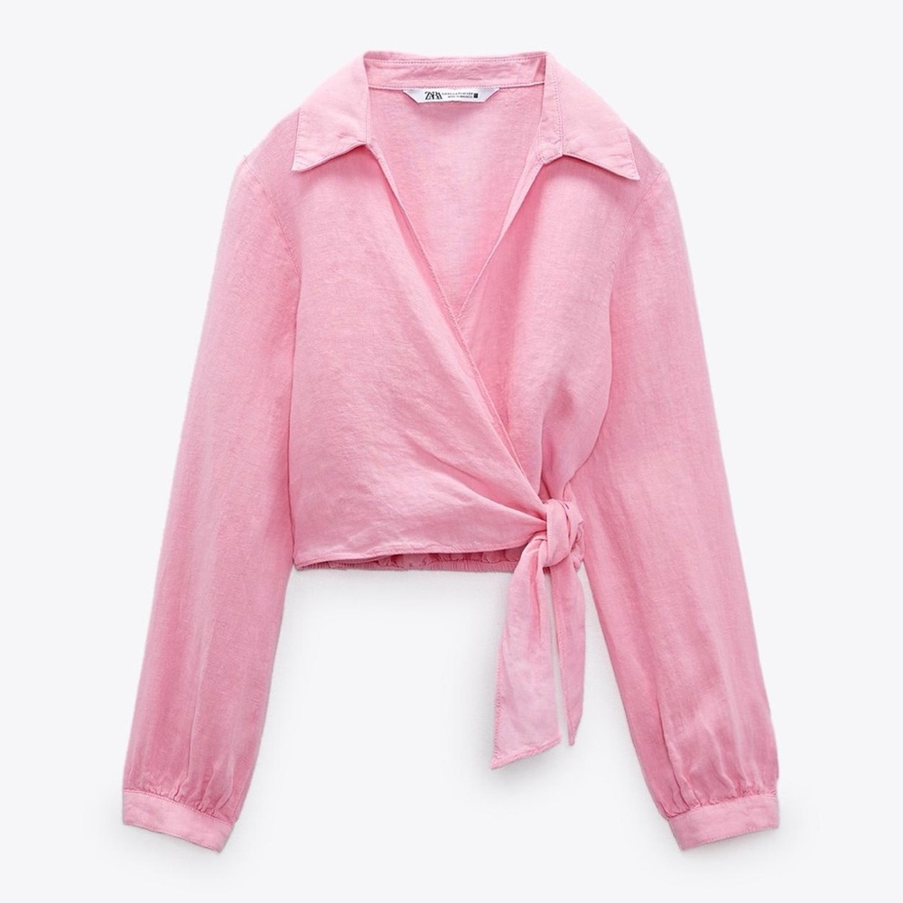 Zara Blush Pink Tie-Front Blouse Linen